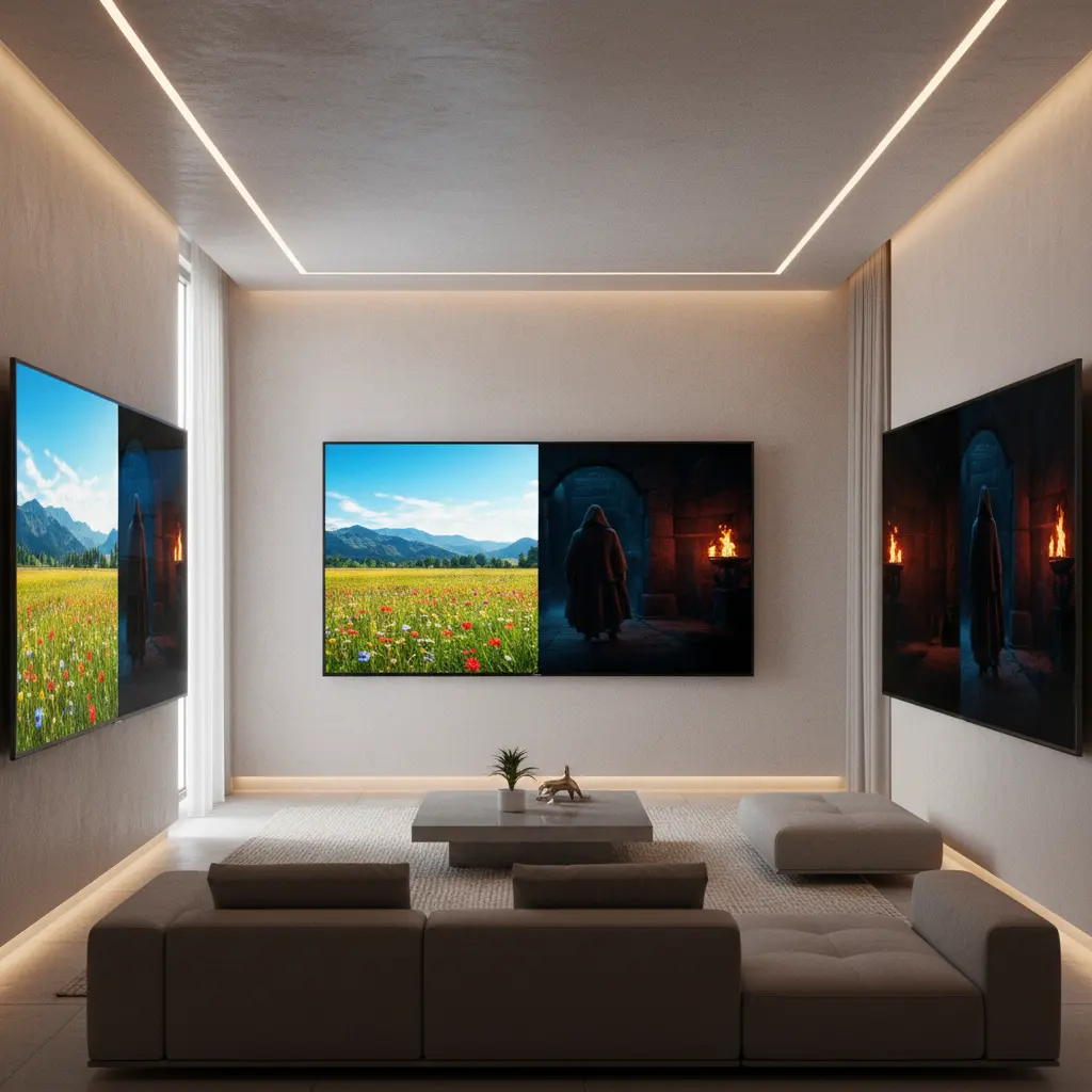 Smart TV wide viewing angle and color accuracy demonstration in a living room